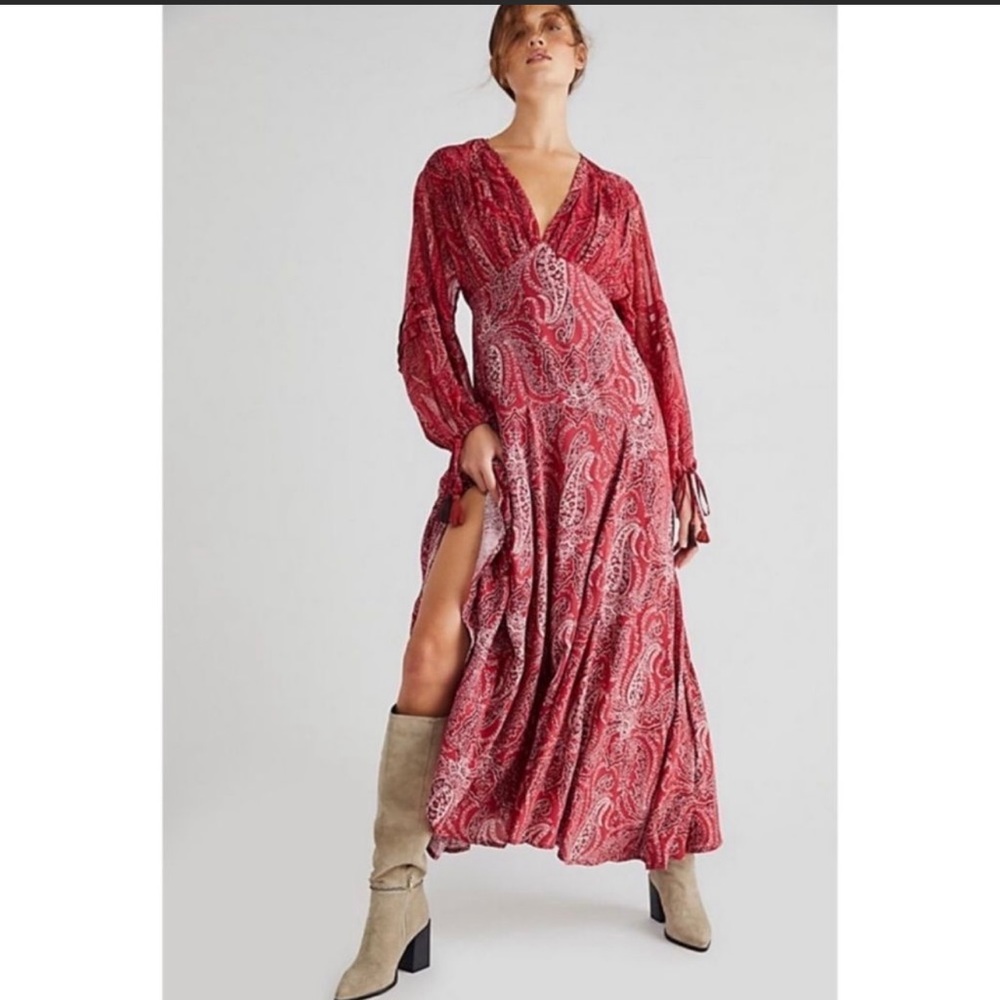 Free People Mirage Maxi Dress red printe. No tag but never wear.